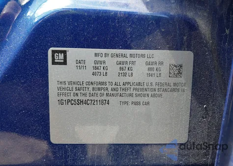 2012 Chevrolet Cruze Ls из США, поврежденный, VIN 1G1PC5SH4C7211874